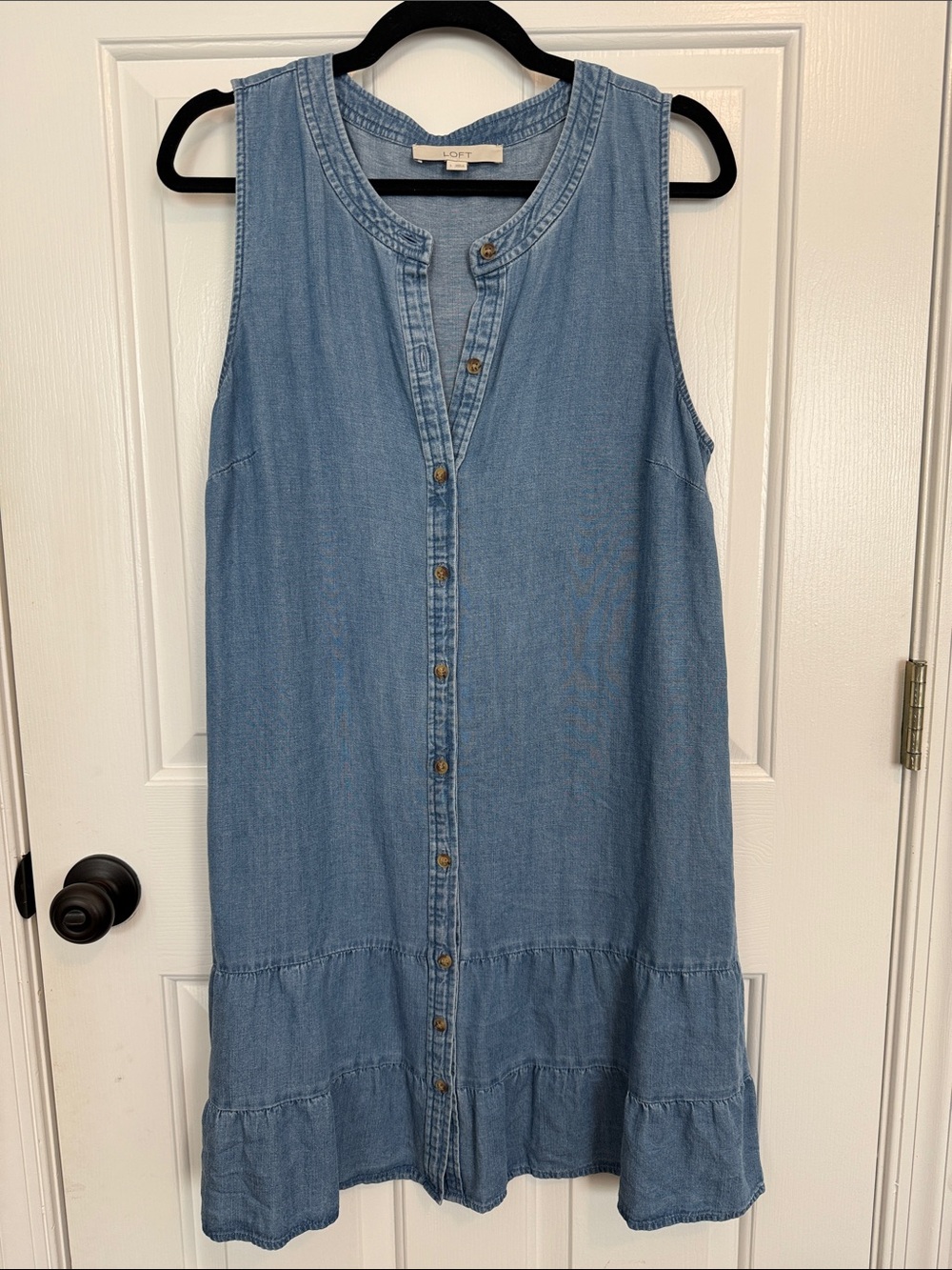 LOFT Light Blue Sleeveless Chambray Button-Down Dress